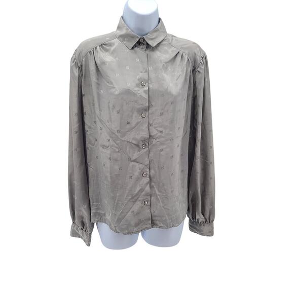 Stuart Lang VTG women's Blouse Gray Size 13/14 Light Academia Proper Career - Picture 2 of 7